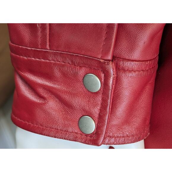 I.E. Woman Leather Jacket 1X Red Zip Front Pockets Classic Timeless Outerwear - Picture 8 of 12
